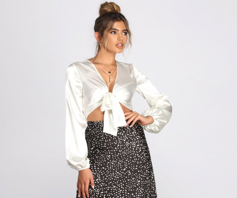 TableClothsUs Satin Tie Front Crop Top