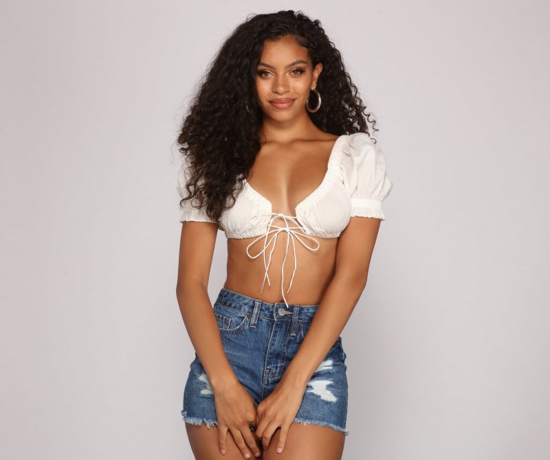 TableClothsUs On Trend Tie Front Crop Top