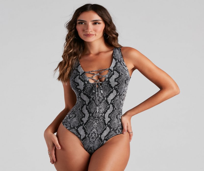 TableClothsUs Sizzling Snake Lace-Up Bodysuit