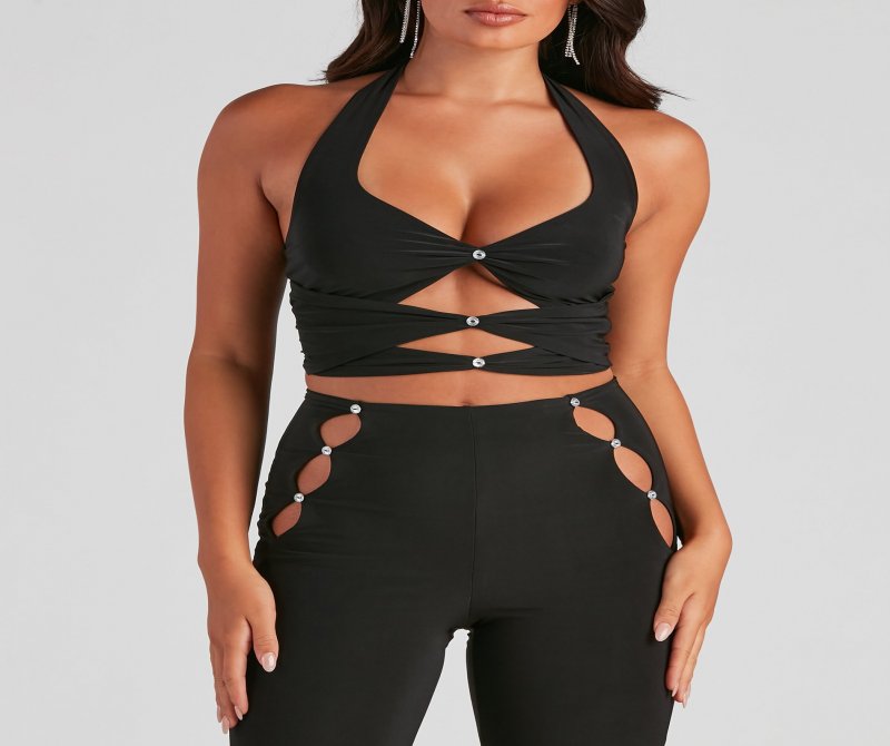 TableClothsUs Hidden Gem Halter Cutout Crop Top