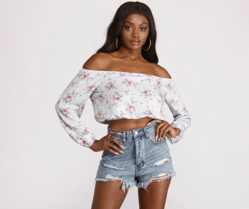 TableClothsUs Floral Off The Shoulder Crop Top