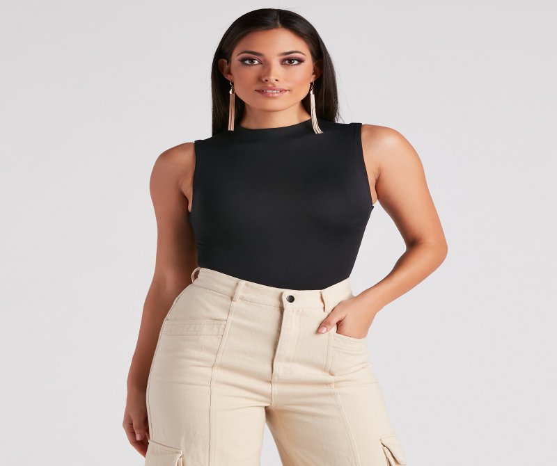 TableClothsUs Smooth Silhouette Mock Neck Bodysuit