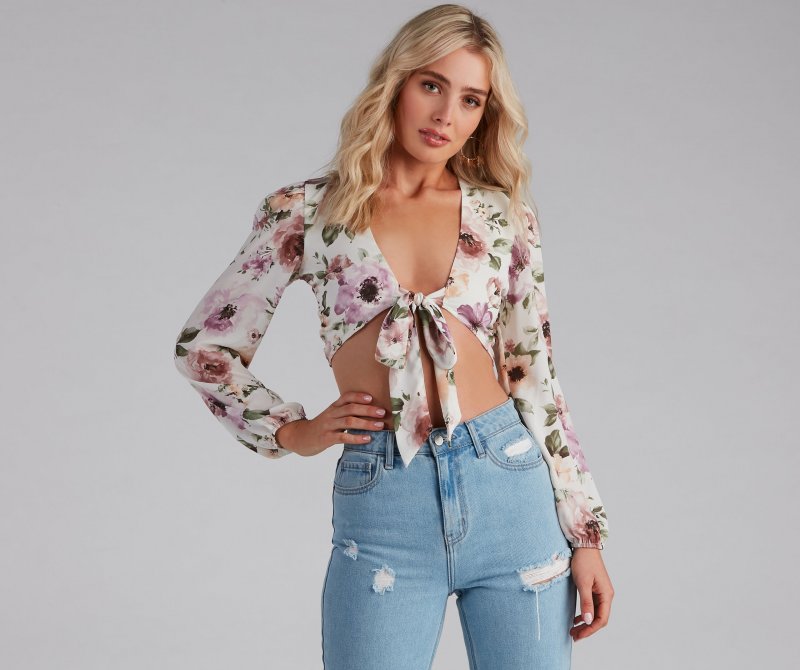 TableClothsUs Tie The Knot Floral Crop Top