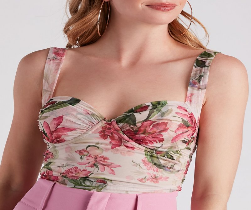 TableClothsUs Spring Beauty Floral Mesh Bustier