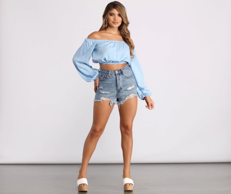 TableClothsUs Off The Shoulder Long Sleeve Crop Top