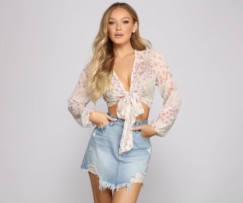 TableClothsUs Brunch Ready Floral Tie-Front Top