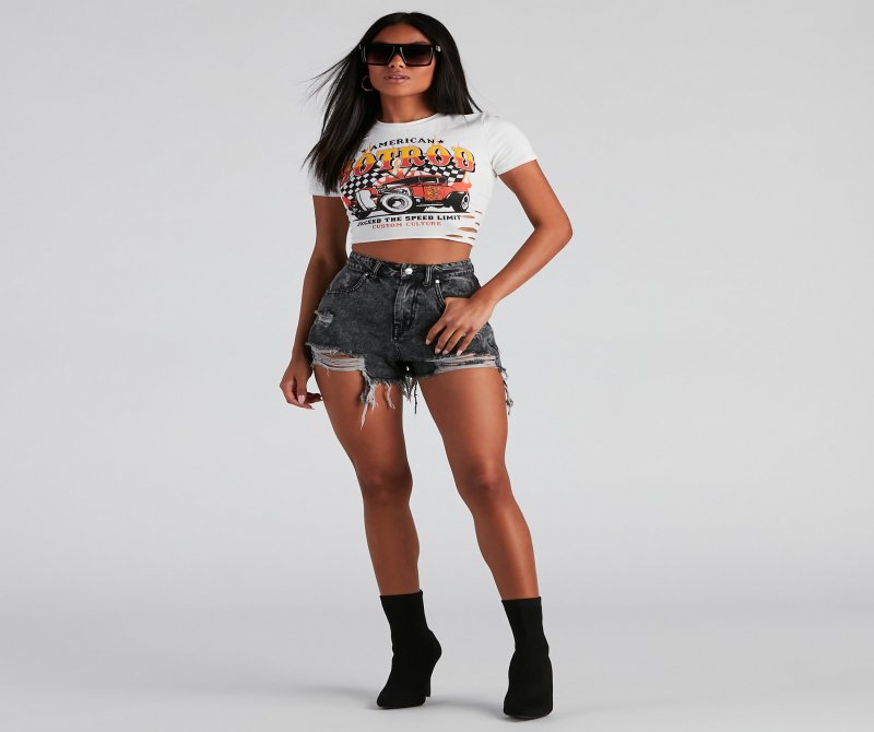 TableClothsUs Destructed Hotrod Graphic Cropped Tee