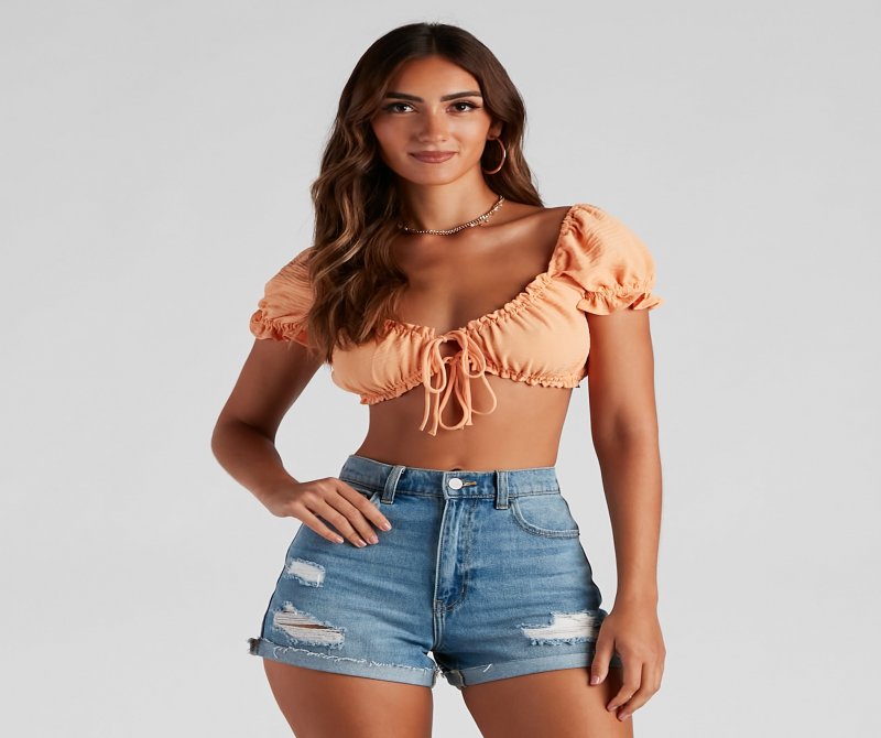 TableClothsUs Lovely Day Peasant Crop Top