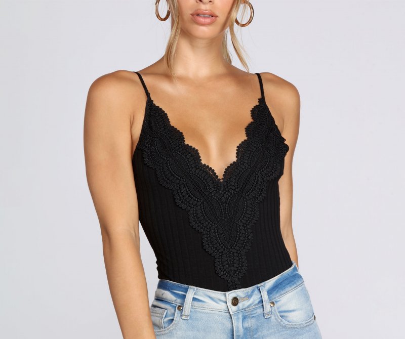 TableClothsUs Casual Crochet Ribbed Bodysuit