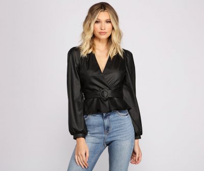 TableClothsUs Bold And Belted Faux Leather Top