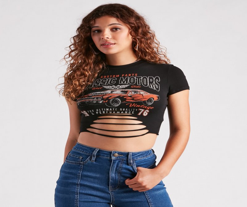 TableClothsUs Start Your Engines Slash Graphic Crop Tee