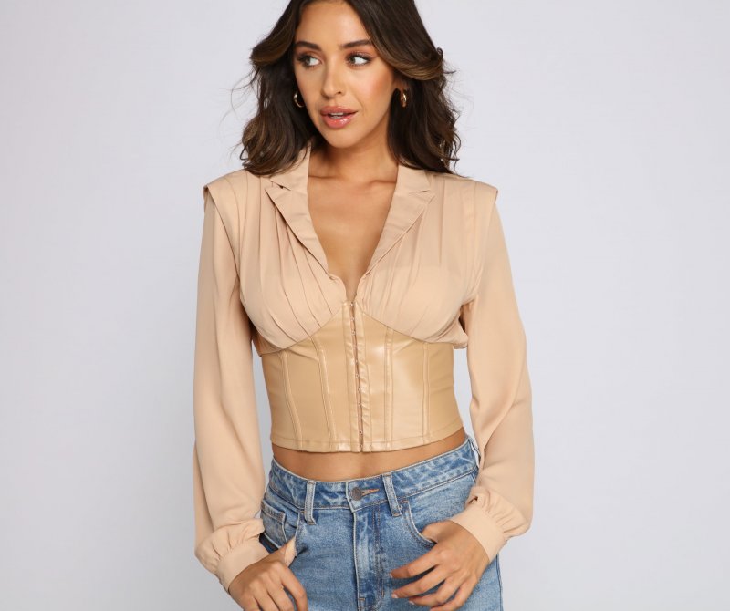 TableClothsUs Stunning Satin And Faux Leather Corset Crop Top