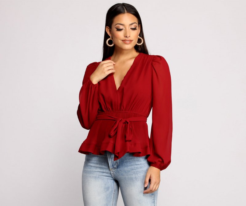 TableClothsUs Tie Front Chiffon Peplum Top