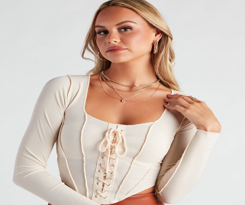 TableClothsUs Casually Chic Long Sleeve Corset Top