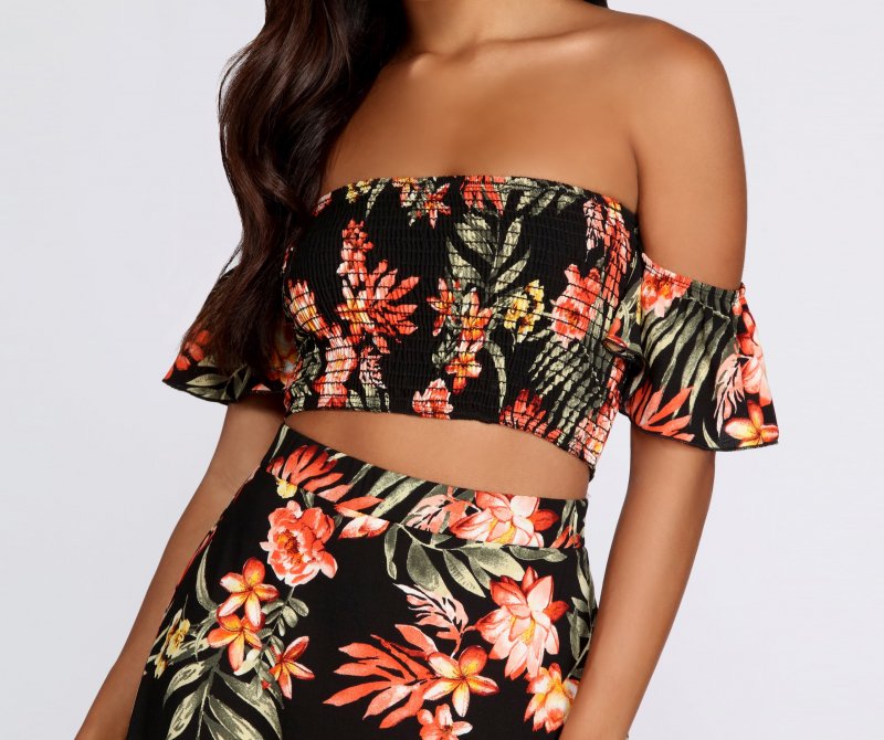 TableClothsUs Hot Tropics Smocked Crop Top