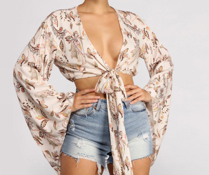 TableClothsUs Boho Honey Tie Front Gauze Top