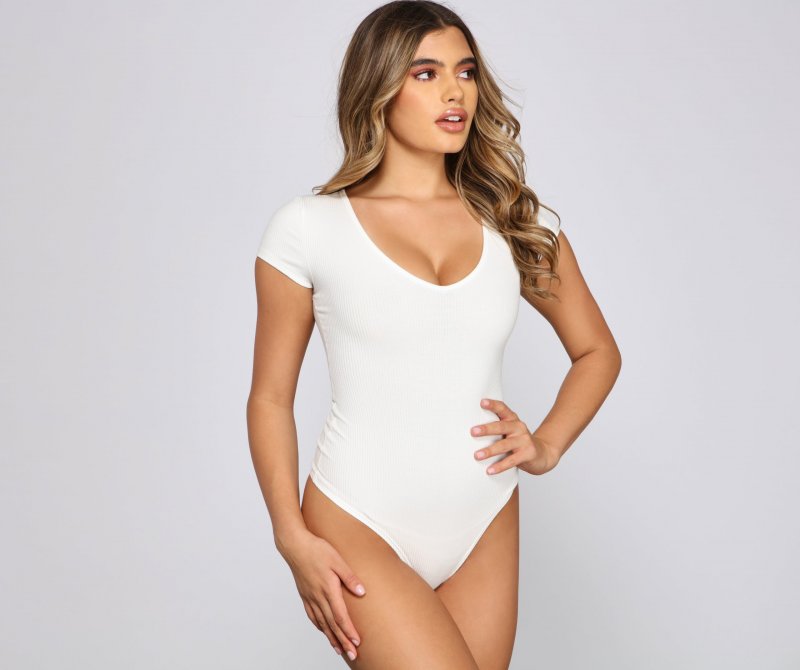 TableClothsUs Basic Ribbed Knit Compression Bodysuit