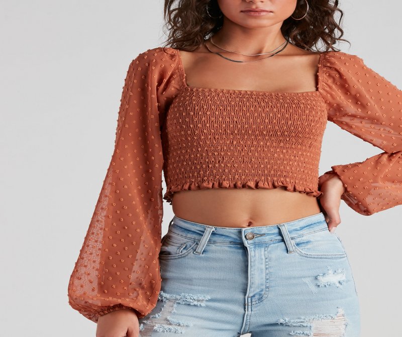 TableClothsUs Trendy Swiss Dot Smocked Crop Top