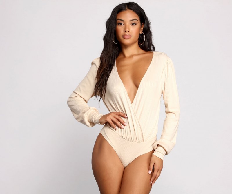 TableClothsUs Sultry Deep V Neck Ribbed Bodysuit