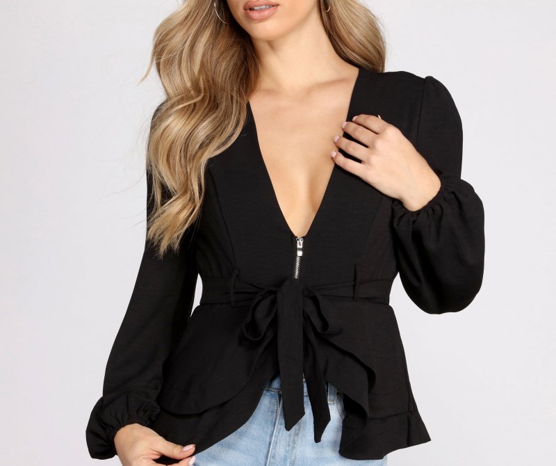 TableClothsUs Simply Irresistible Zip Front Ruffled Blouse