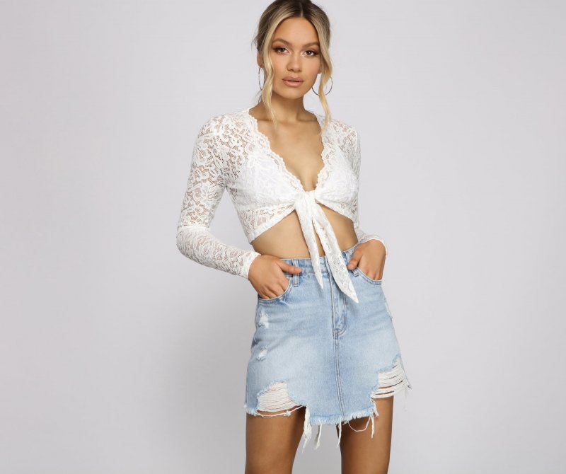 TableClothsUs Effortless Style Tie-Front Lace Top