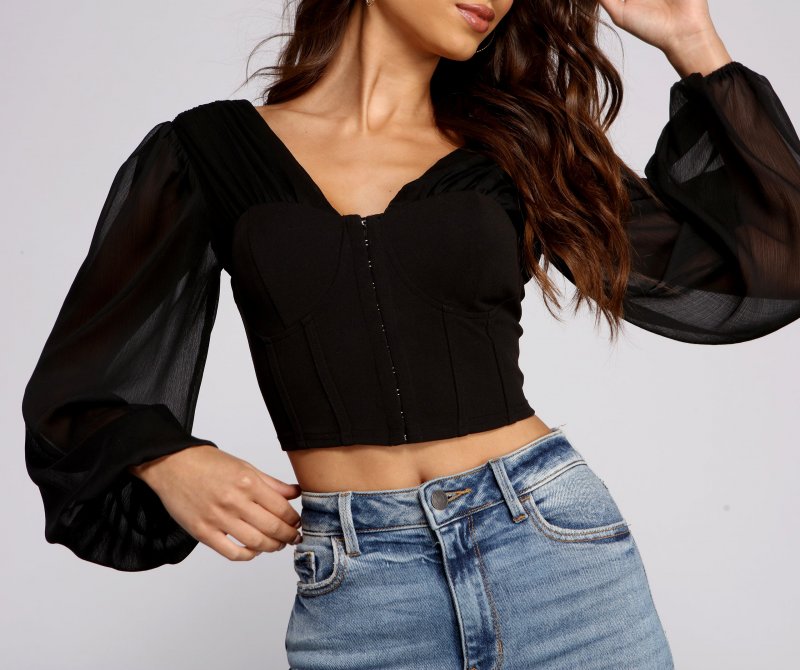 TableClothsUs Chic Babe Long Sleeve Corset Blouse