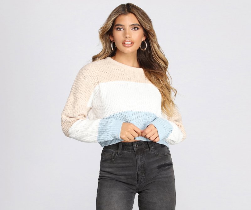 TableClothsUs Color-Block Waffle Knit Pullover