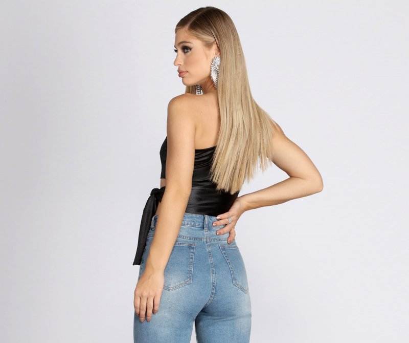 TableClothsUs One Shoulder Satin Crop Top