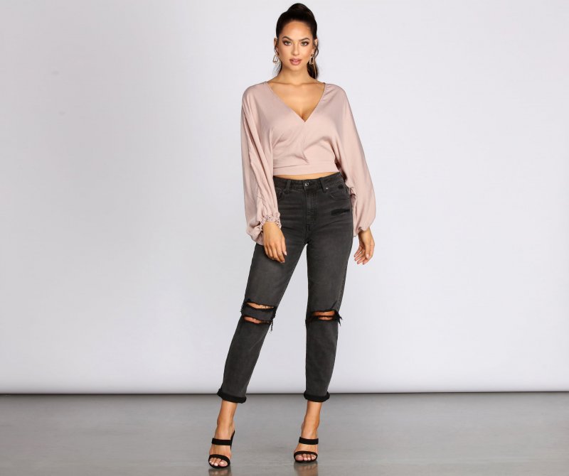 TableClothsUs Go With The Flow Surplice Crop Top