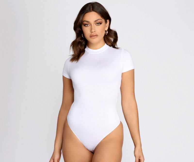 TableClothsUs Mock Neck Cap Sleeve Bodysuit