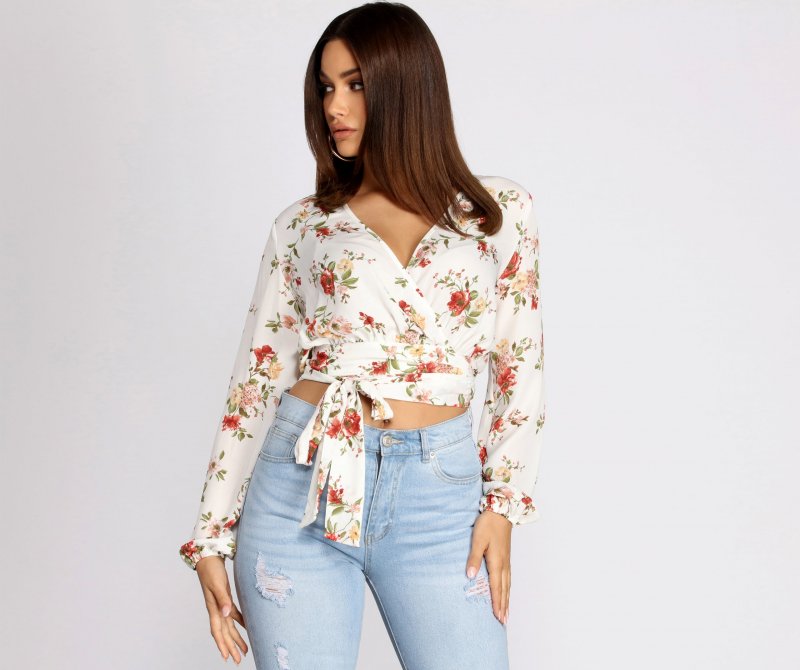 TableClothsUs Just Grow For It Floral Wrap Top