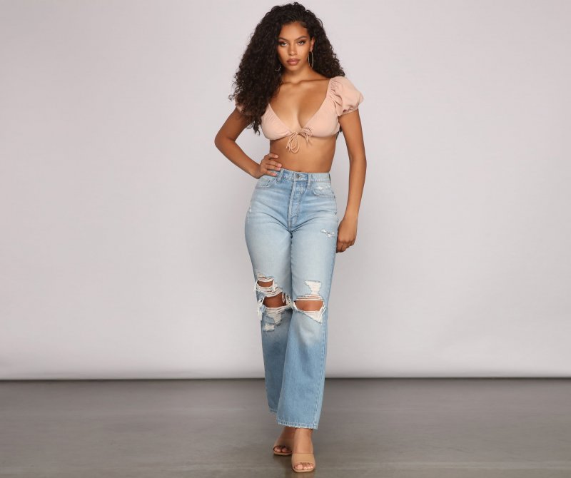 TableClothsUs Effortlessly On-Trend Puff Sleeve Crop Top