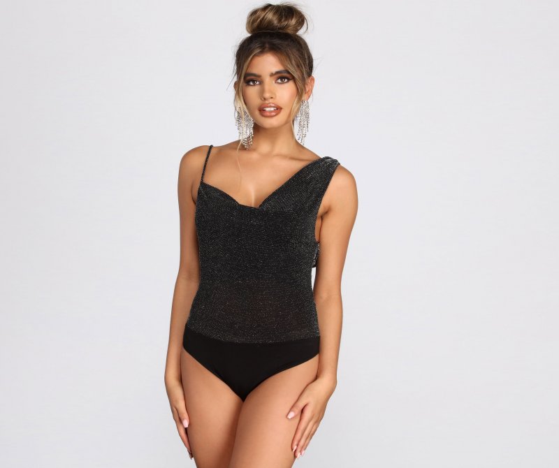 TableClothsUs One Shoulder Cowl Neck Bodysuit