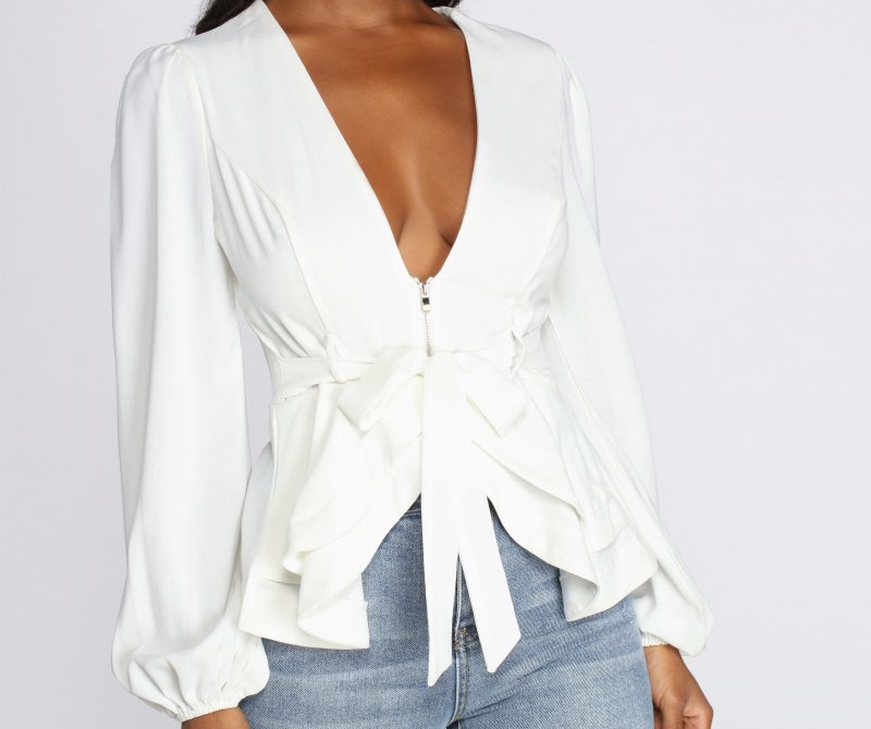 TableClothsUs Simply Irresistible Zip Front Ruffled Blouse