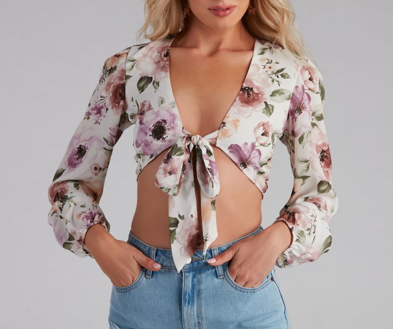 TableClothsUs Tie The Knot Floral Crop Top