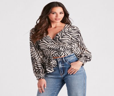 TableClothsUs Go-Getter Gal Zebra Print Wrap Tie Top