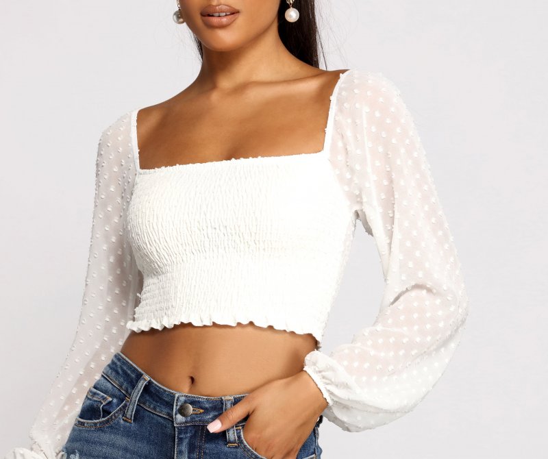 TableClothsUs Dotted Darling Smocked Crop Top