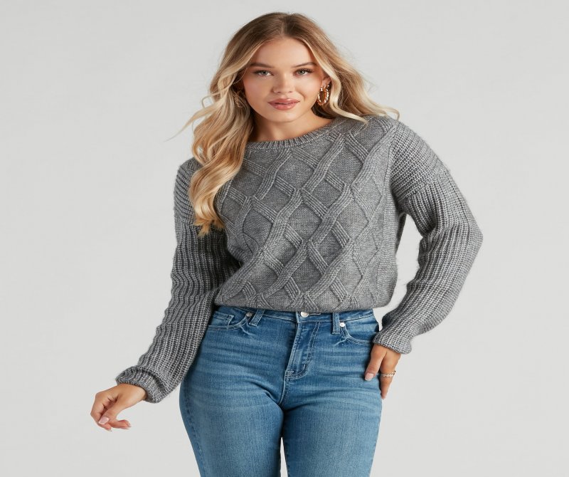 TableClothsUs Cable Knit Vibes Crop Sweater