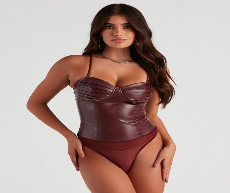 TableClothsUs Press Pause Faux Leather Corset Bodysuit