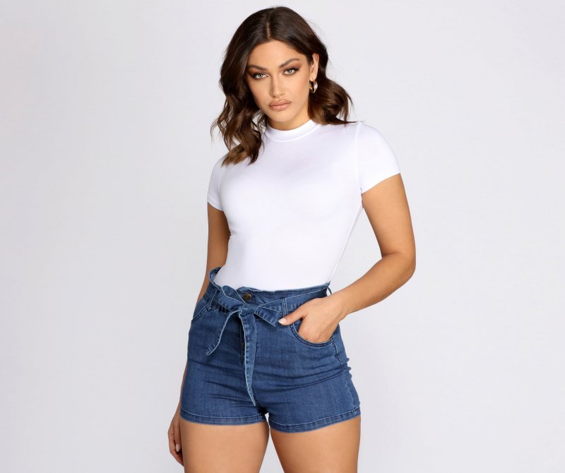 TableClothsUs Mock Neck Cap Sleeve Bodysuit