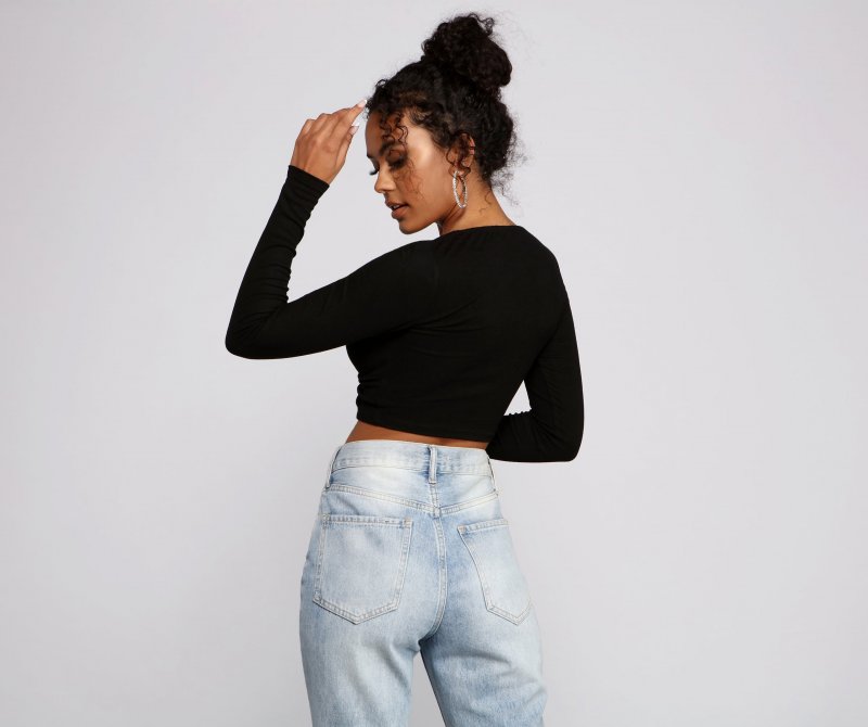 TableClothsUs Trendy Twist Front Brushed Knit Crop Top