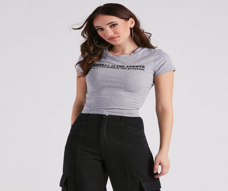 TableClothsUs Whiskey Is The Answer Cropped Graphic Tee