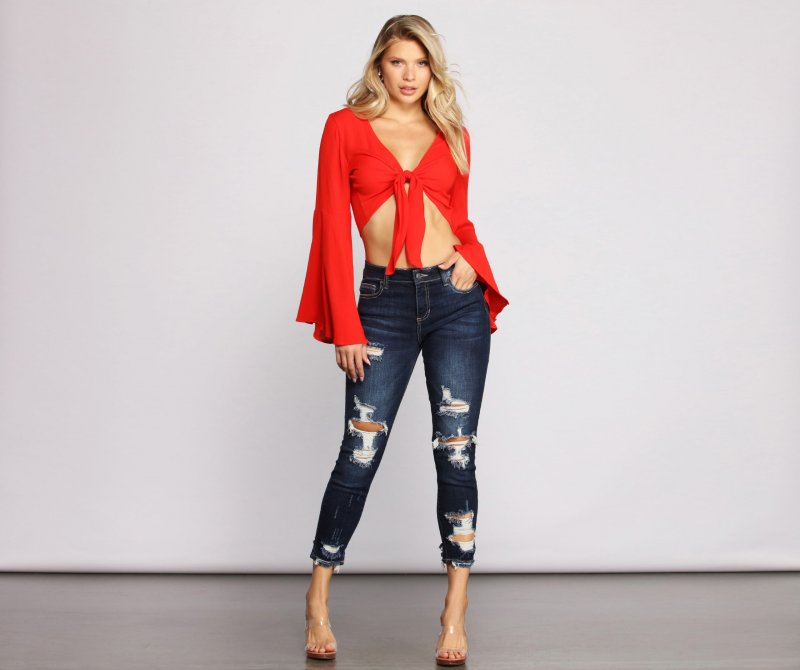 TableClothsUs Bell Sleeve Beauty Tie Front Top