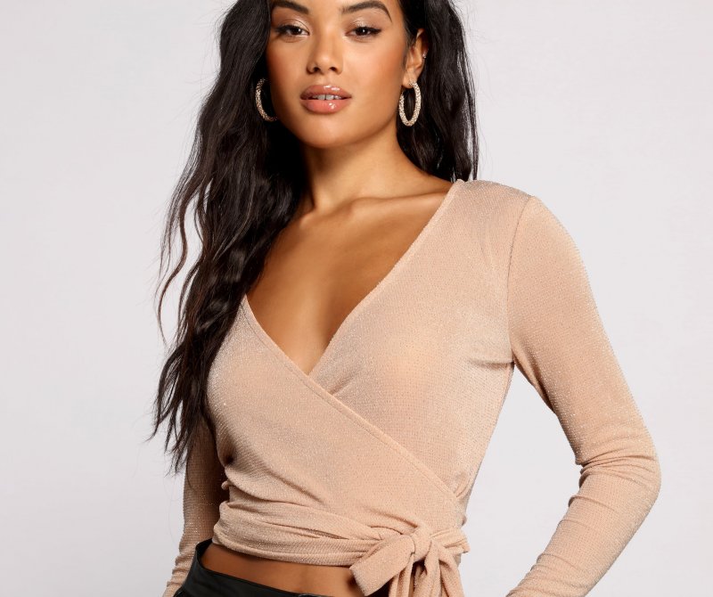 TableClothsUs Glitz And Glimmer Faux Wrap Front Crop Top