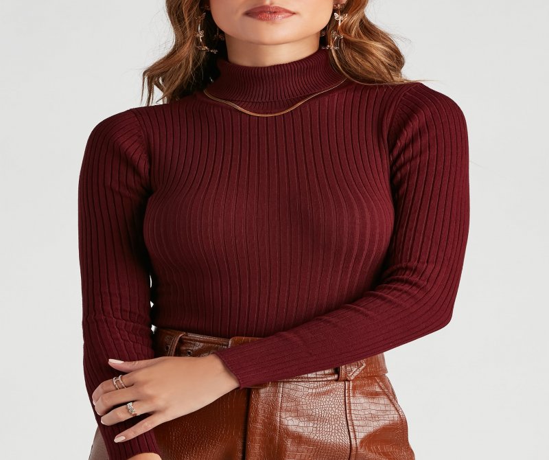 TableClothsUs Classic Ribbed Knit Turtleneck Bodysuit