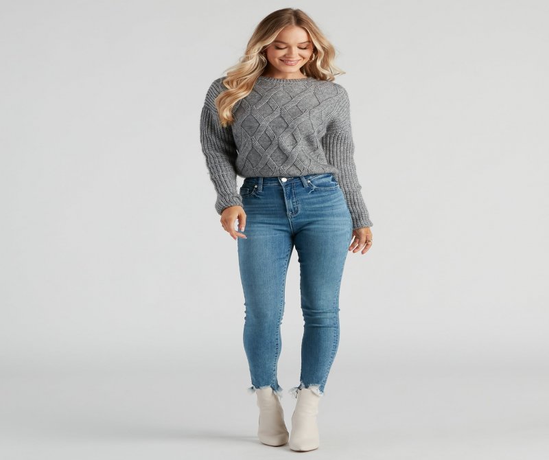 TableClothsUs Cable Knit Vibes Crop Sweater