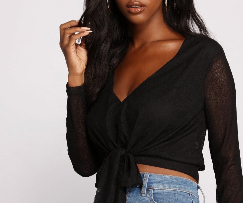 TableClothsUs Sheer Glam Tie Front Top