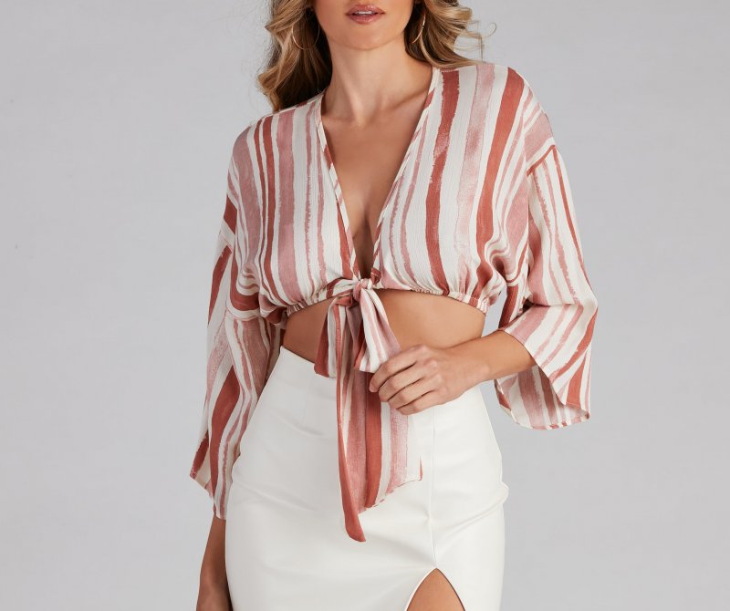 TableClothsUs Breezy Striped Tie-Front Top