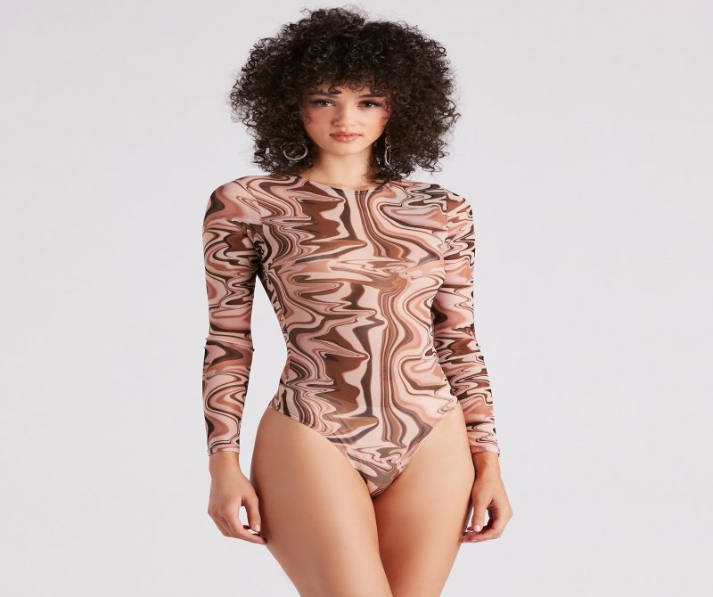 TableClothsUs All About The 70s Mesh Print Bodysuit