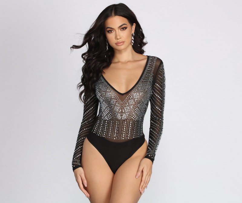 TableClothsUs Number One Crush Rhinestone Mesh Bodysuit